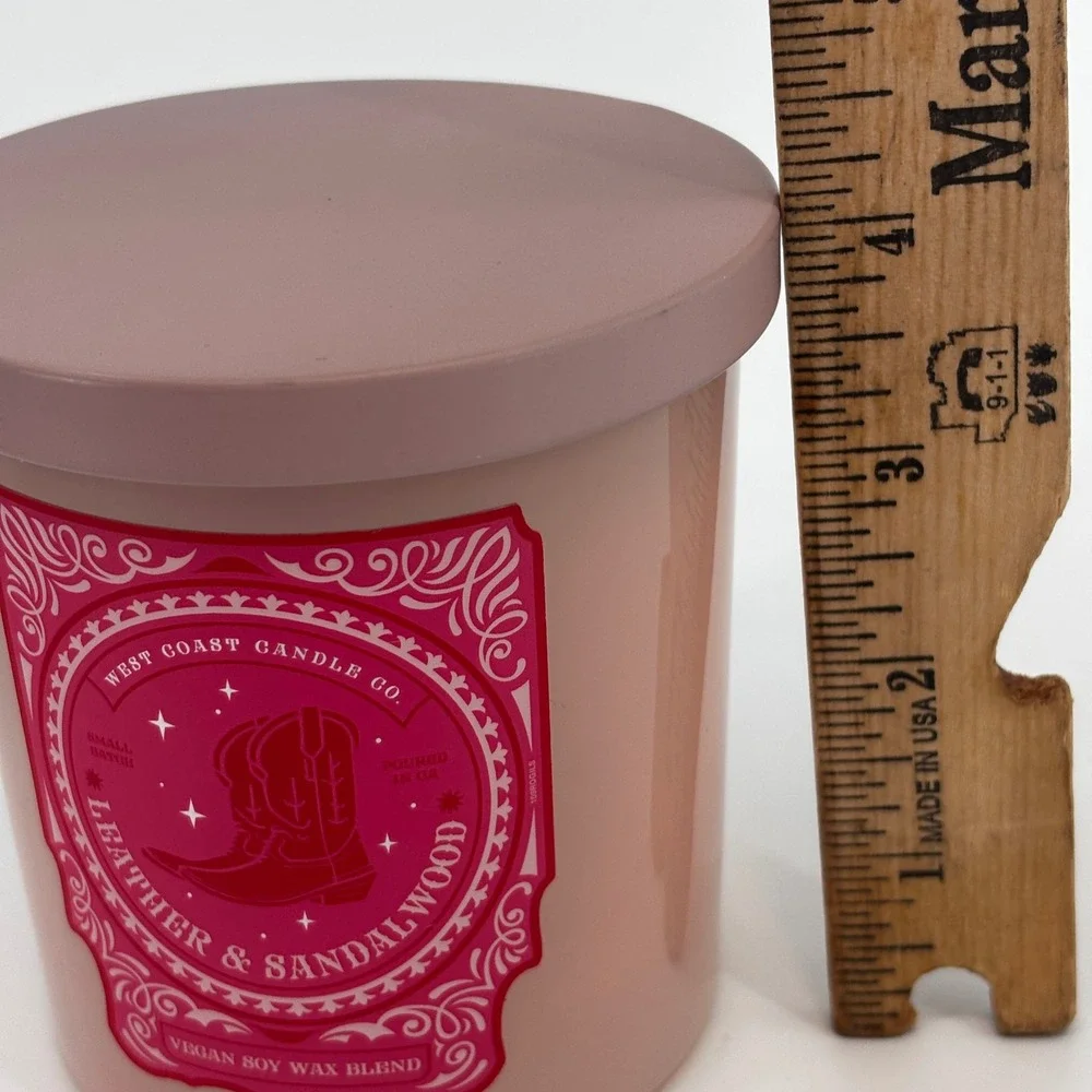 West Coast Candle Co Leather & Sandalwood Candle 9oz Pink Vegan Soy Wax Blend